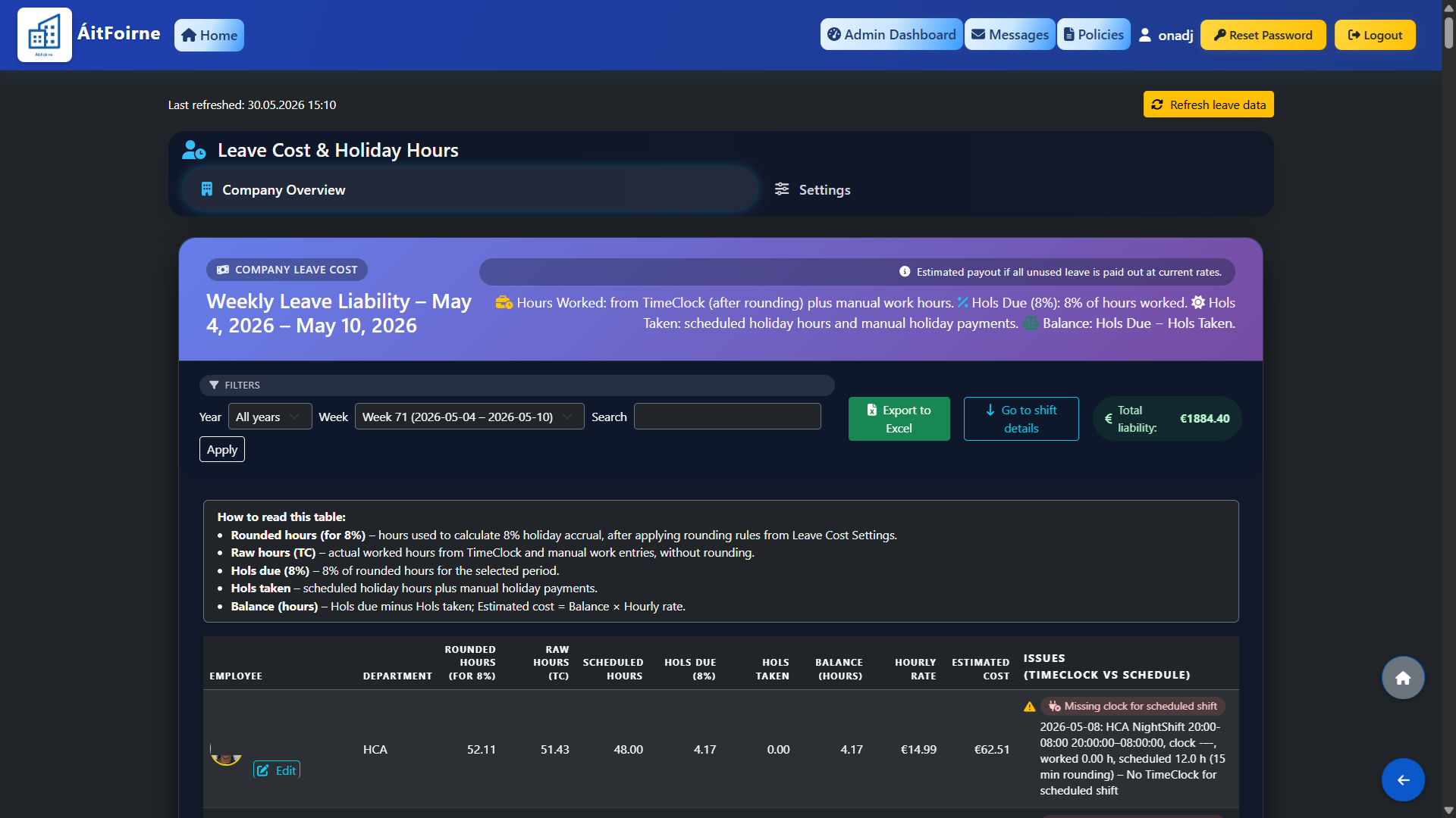 Opening the Leave Cost Overview