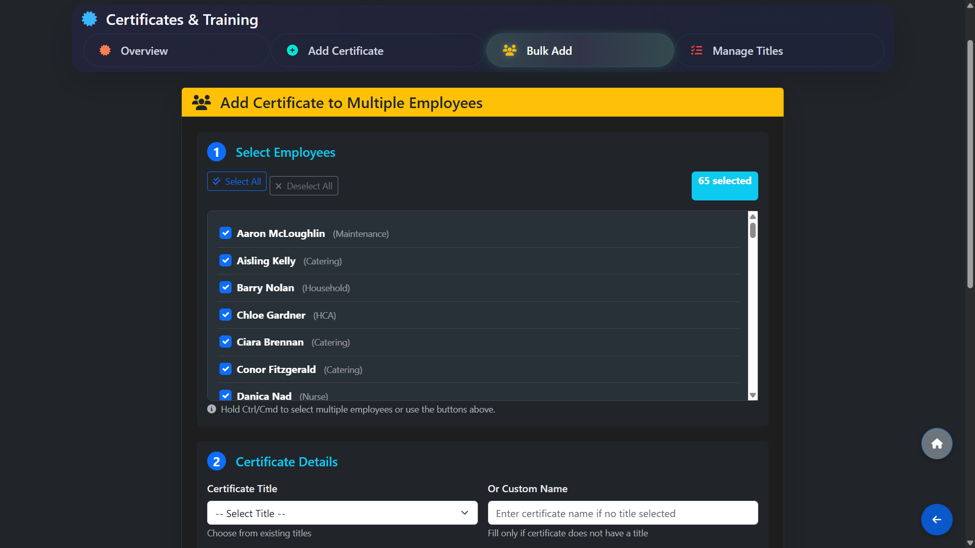 Bulk Adding Certificates for Multiple Employees