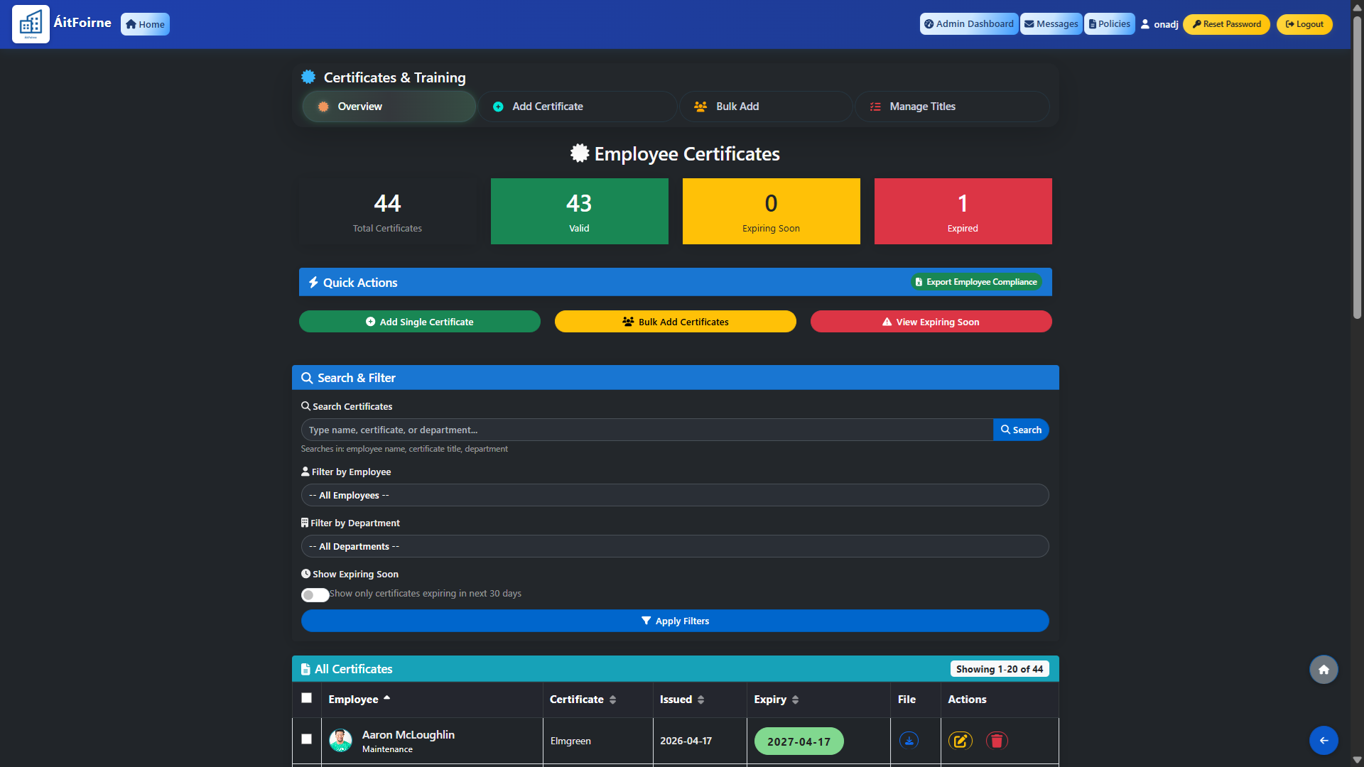 Opening the Certificates Overview
