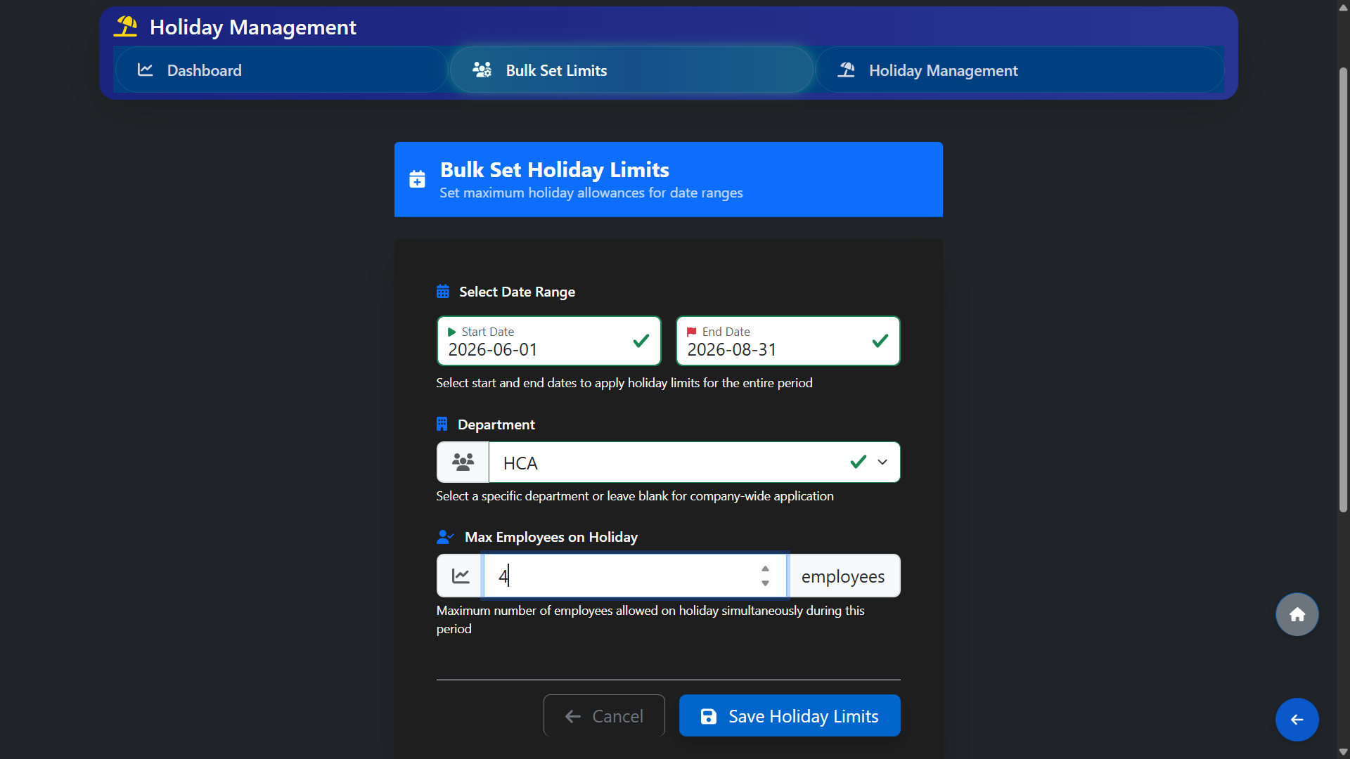 Using Bulk Set Limits