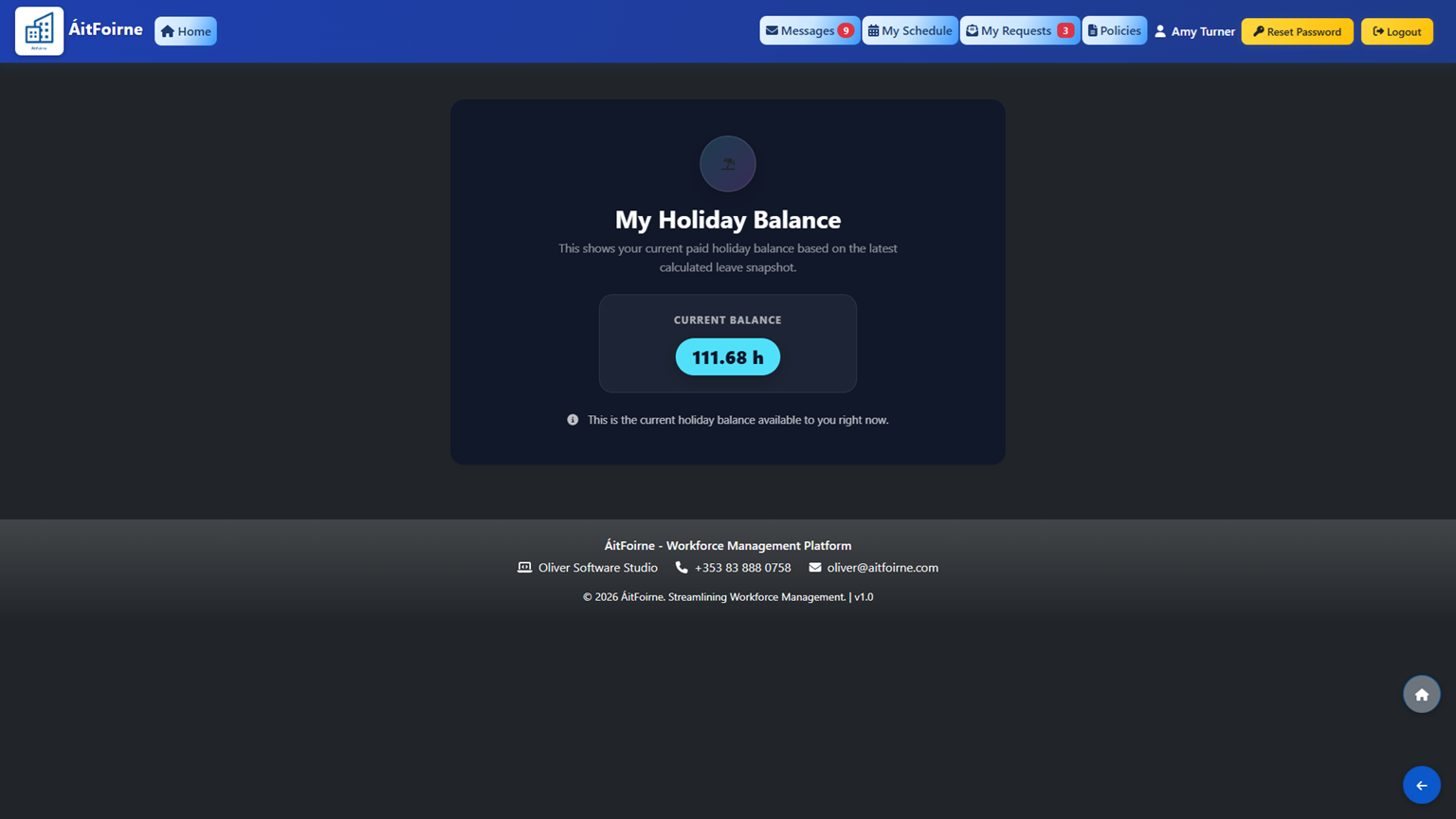 Employees can see their holiday balance in the employee portal