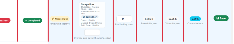 Enter approved paid payroll hours