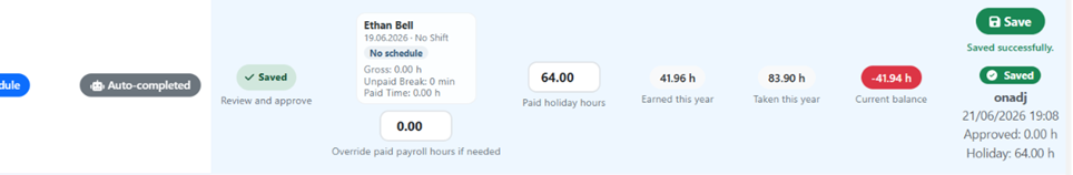 Enter paid holiday hours if needed