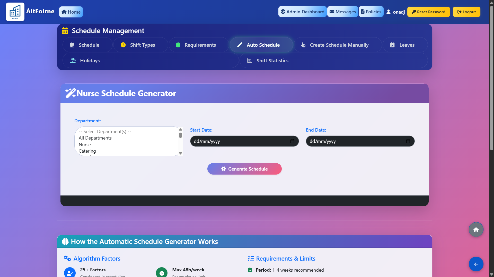 Auto Schedule Generation