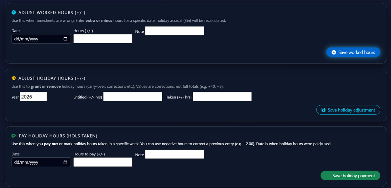 Manual Adjustments & Corrections