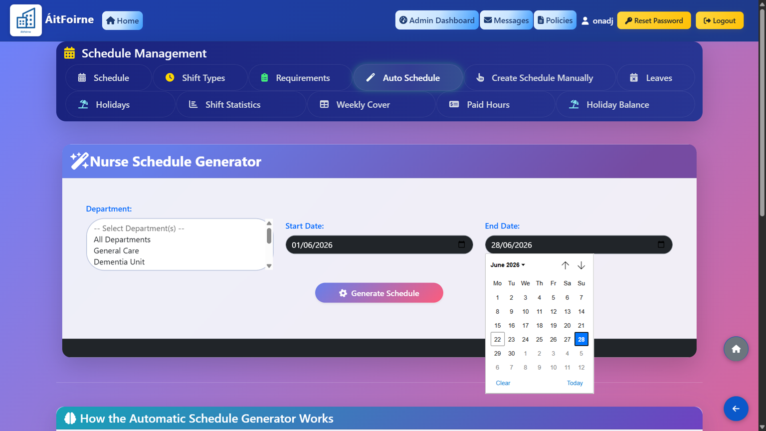 Automatic Schedule Generation
