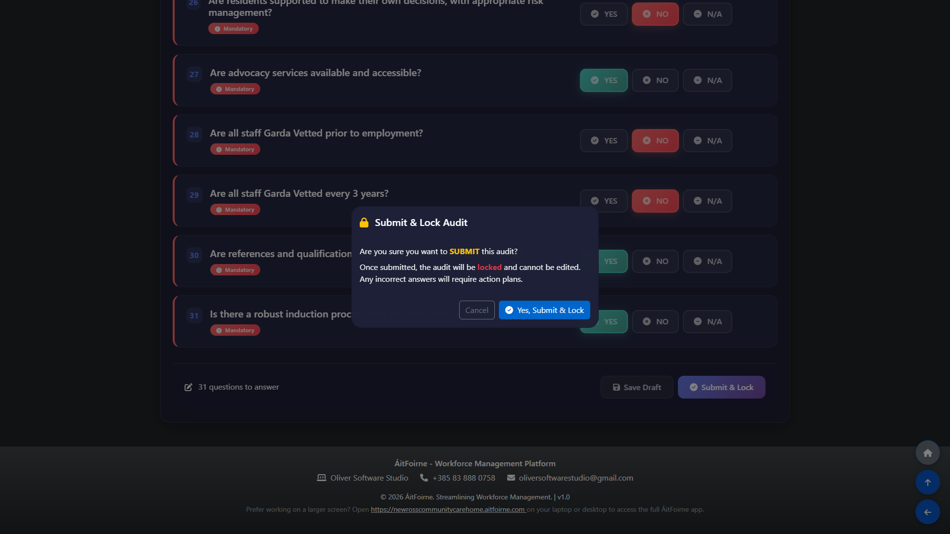 Submit & Lock Confirmation